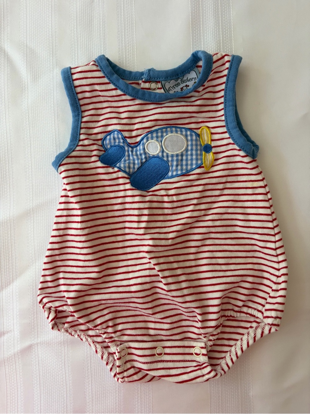Three Sisters Baby Airplane Appliqué Bubble Romper 0-3M